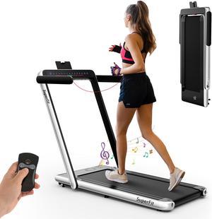 2.25HP 2 in 1 Dual Display Folding Treadmill Jogging Machine W/Bluetooth Speaker
