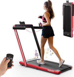 SuperFit Up To 7.5MPH 2.25HP 2 in 1 Dual Display Screen Treadmill Jogging Machine W/APP Control Red