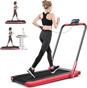 Superfit Up To 7.5MPH 2.25HP 2 in 1 Folding Under Desk Treadmill W/ Speaker Remote Control APP, Single Display Screen Red