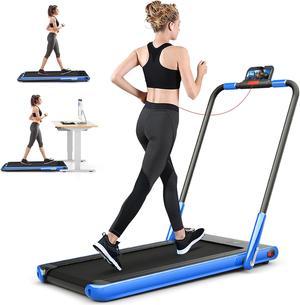 SuperFit Up To 7.5MPH 2.25HP 2 in 1 Folding Under Desk Treadmill Remote Control  APP, Single Display Screen Navy Blue