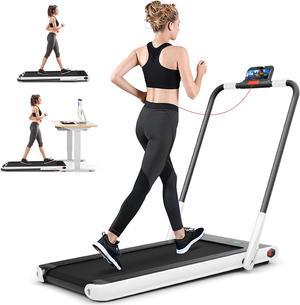SuperFit Up To 7.5MPH 2.25HP 2-in-1 Folding Under Desk Treadmill W/ Remote Control APP, Single Display Screen White