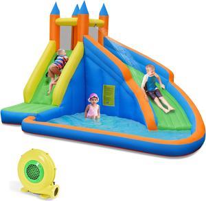 Costway Inflatable Water Slide Mighty Bounce House Splash Pool with 480W Blower