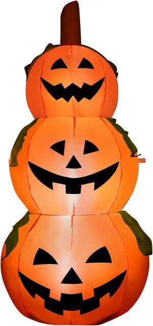 Costway 5 Ft  Halloween Inflatable 3-Pumpkin Stack Blow Up Pumpkin Ghost Yard Decoration