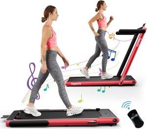 2.25HP 2 in 1 Folding Treadmill W/APP Bluetooth Speaker Remote Home Gym Red