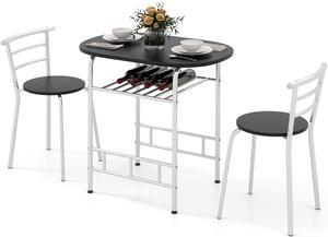Costway 3 Piece Dining Set Table 2 Chairs Bistro Pub Home Kitchen Breakfast Furniture Black with Sliver Leg