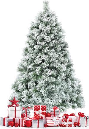 Costway 6 ft Premium Hinged Artificial Christmas Tree Snowy Pine Needles with 586 Branches
