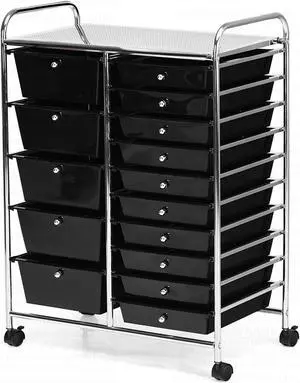 Costway 15 Drawer Rolling Organizer Cart Utility Storage Tools Scrapbook Paper Multi-Use