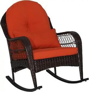 Costway Outdoor Patio Rattan Wicker Rocking Chair Rocker Cushion Pillow Garden Deck