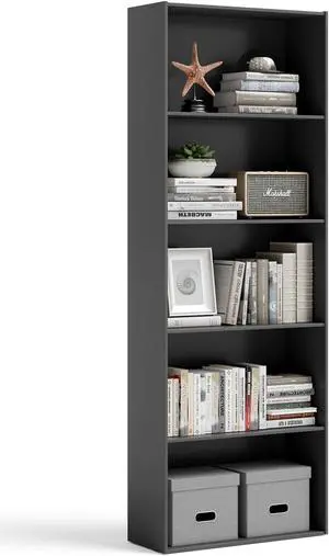 Costway 5-Shelf Storage Bookcase Modern Multi-Functional Display Cabinet Furniture Black