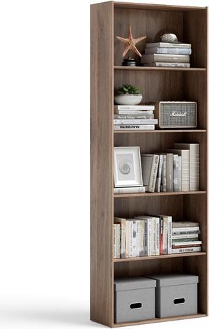 Costway 5-Shelf Storage Bookcase Stand Modern Multi-Functional Display Cabinet Walnut