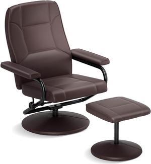 Costway Reclining Chair with Ottoman Adjustable Backrest Padded Seat Footrest for Bedroom Brown