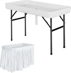 Costway 4 Foot Party Ice Folding Table Plastic with Matching Skirt White