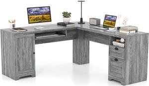 Costway L-Shaped Corner Computer Desk Writing Table Study Workstation with Drawers Storage