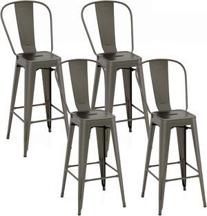 4-Set 30''Metal Bar Stool Counter Height Seat With Backrest Kitchen Restaurant