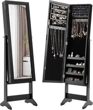 Costway Jewelry Mirrored Cabinet Armoire Organizer Storage Box w/ Stand Christmas Gift