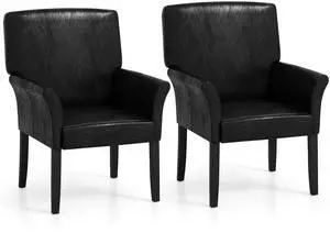 Costway 2 PCS PU Leather Guest Chairs Reception Side Arm Chairs Rubber Wood Legs