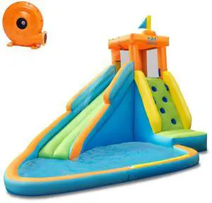 Costway  Kids Bounce House Castle Splash Water Pool W/ 740W Blower