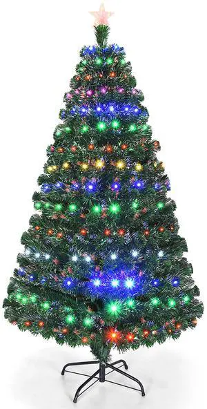 Costway 6'Pre-Lit Christmas Tree Fiber Optic Multicolor LED Lights
