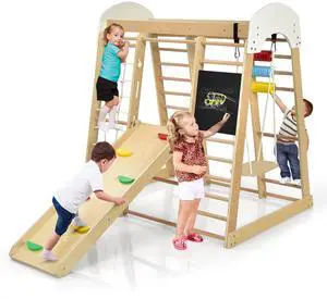 Costway Indoor Playground Climbing Gym Kids Wooden 8 in 1 Climber Playset  for Children