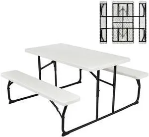 Costway Foldable Picnic Table Bench Set Outdoor Camping for Patio & Backyard White
