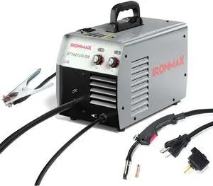 IRONMAX MIG Welder Gasless Flux Core Welding Machine120V IGBT w/Welding Gun&Earth Clamp
