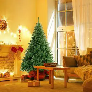 Costway 6FT PVC Christmas Tree 1000 Tips Hinged Solid Metal Legs