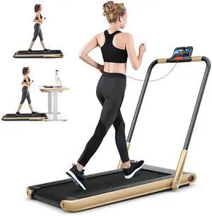 SuperFit Up To 7.5MPH 2.25HP 2-in-1 Folding Under Desk Treadmill W/Remote Control  Speaker  APP, Single Display Screen Gold