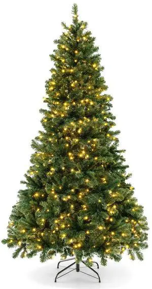 Costway 7 FT Artificial Xmas Tree with 1188 PVC Branch Tips 700 Warm White LED Lights