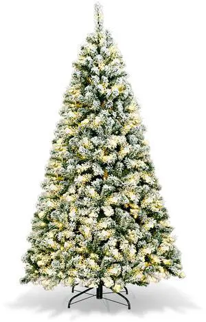 6Ft Pre-Lit Premium Snow Flocked Hinged Artificial Christmas Tree w/ 250 Lights