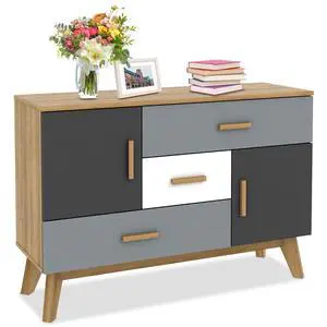 Costway Free-standing Storage Cabinet Modern Floor Cabinet w/2 Doors & 3 Drawers