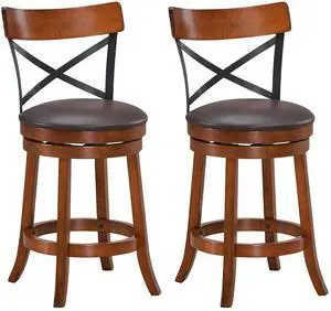 Costway Set of 2 Bar Stools Swivel 25'' Dining Bar Chairs with Rubber Wood Legs