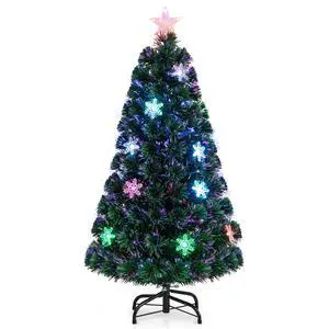 Costway 4FT Pre-Lit Fiber Optic Christmas Tree Multicolor Lights