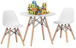 Kids Mid-Century Modern Dining Table Set Round Table with 2 Armless Chairs White