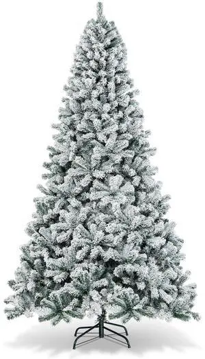 Costway 9ft Snow Flocked Hinged Artificial Christmas Tree Unlit Metal Costway 9ft Snow Flocked Hinged Artificial Christmas Tree Unlit Metal