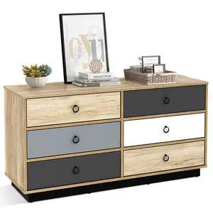 Costway 6 Drawer Double Dresser Accent Storage Tower for Bedroom Hallway Entryway Costway 6 Drawer Double Dresser Accent Storage Tower for Bedroom Hallway Entryway
