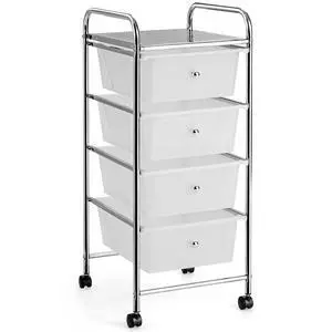 Costway 4-Drawer Cart Storage Bin Organizer Rolling w/Plastic Drawers Clear Costway 4-Drawer Cart Storage Bin Organizer Rolling w/Plastic Drawers Clear