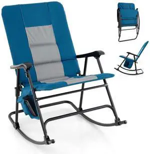 Costway Oversized Folding Rocking Chair with Metal Frame Armrests Side Pocket for Backyard Costway Oversized Folding Rocking Chair with Metal Frame Armrests Side Pocket for Backyard