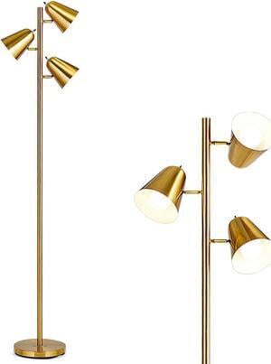 64" Antique Brass 3 Light LED Reading and Floor Lamp for Living Rooms & Bedrooms