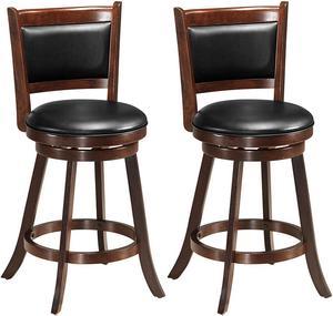 Costway Set of 2 24'' Swivel Counter Stool Wooden Dining Chair Upholstered Seat Espresso Panel back