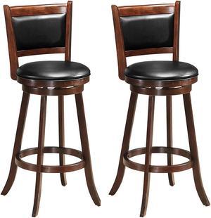 Costway Set of 2 29'' Swivel Bar Height Stool Wood Dining Chair Upholstered Seat Panel Back Espresso