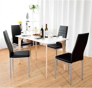 Set of 4 PVC Leather Dining Side Chairs Elegant Design Home Furniture Black