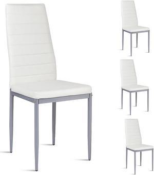 Set of 4 PVC Leather Dining Side Chairs Elegant Design Home Furniture White