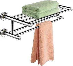 Wall Mounted Towel Rack Rail Holder Storage Shelf Bathroom Hotel Stainless Steel