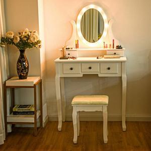 5 Drawers Vanity Makeup Dressing Table Stool Set Lighted Mirror W/12 LED Bulbs