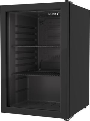 Husky 2.3 Cu. Ft. Large Glass Door Large Beverage Refrigerator Mini Fridge (Black)