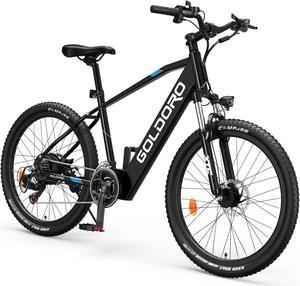 Goldoro X7 350W Electric Mountain Bike, 36V Brushless Motor with 10AH Lithium Battery, Max Speed 17.4 MPH, 62 Mile Range, Shimano 21 Speed, Black