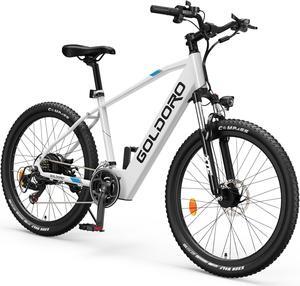 Goldoro X7 350W Electric Mountain Bike, 36V Brushless Motor with 10AH Lithium Battery, Max Speed 17.4 MPH, 62 Mile Range, Shimano 21 Speed, White