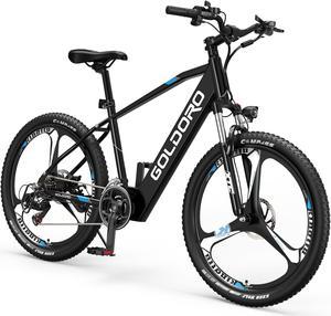 Goldoro X7 350W Electric Mountain Bike with Alloy Wheels, 36V Brushless Motor with 10AH Lithium Battery, Max Speed 17.4 MPH, 62 Mile Range, Shimano 21 Speed, Black