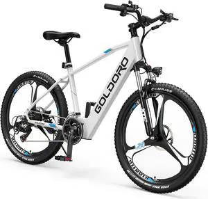 Goldoro X7 350W Electric Mountain Bike with Alloy Wheels, 36V Brushless Motor with 10AH Lithium Battery, Max Speed 17.4 MPH, 62 Mile Range, Shimano 21 Speed, White