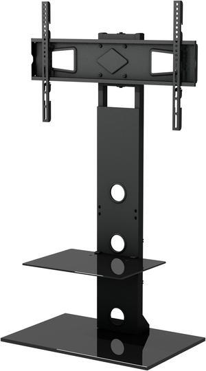 Modern Metal TV Stand with Swivel Mount for 37"-70" TVs and Tempered Glass Shelf
